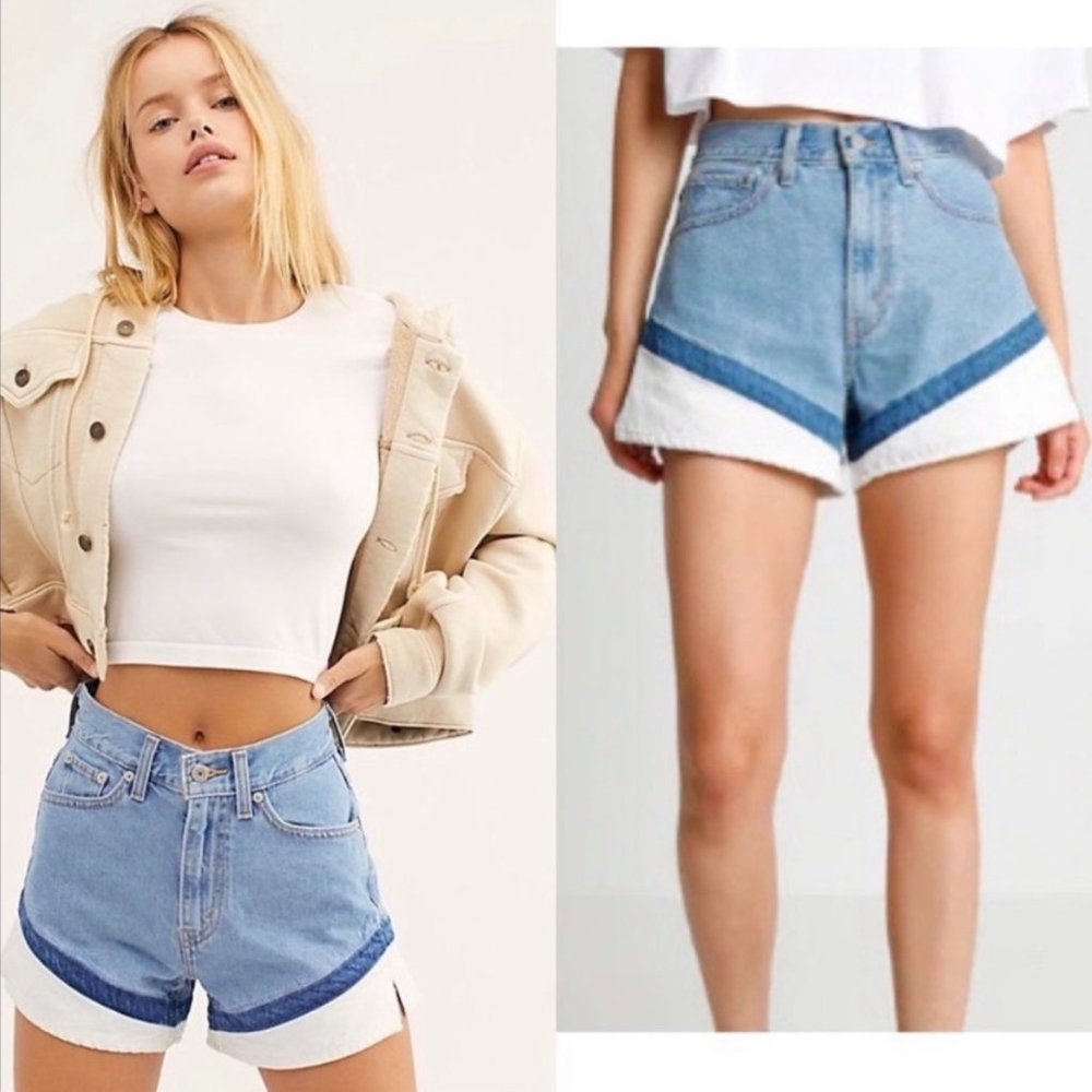 Levi's Premium Women A-line Mom Jean Short Size 25 Denim Patched High Waisted